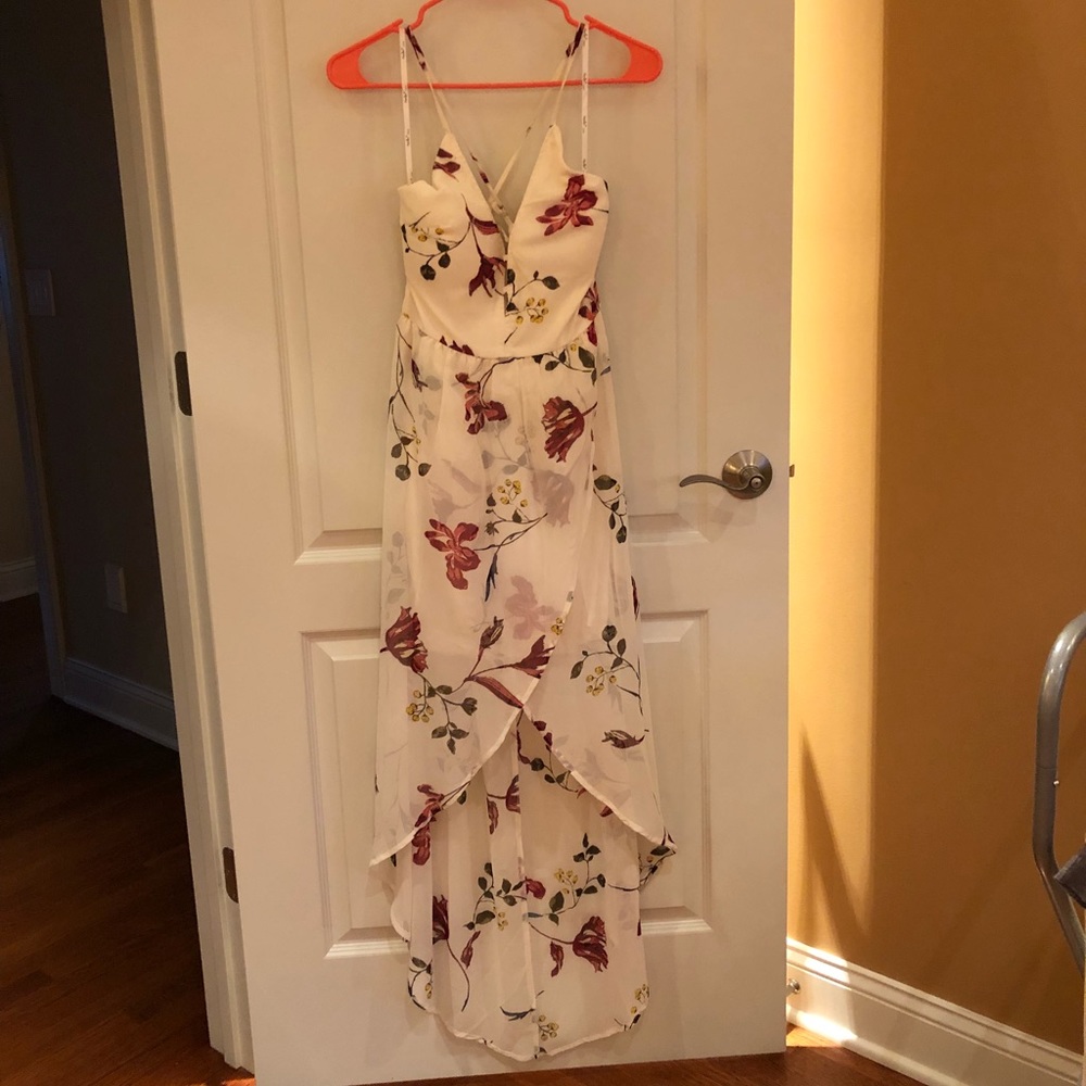 Papaya Off-white high-low cross-back dress (m)